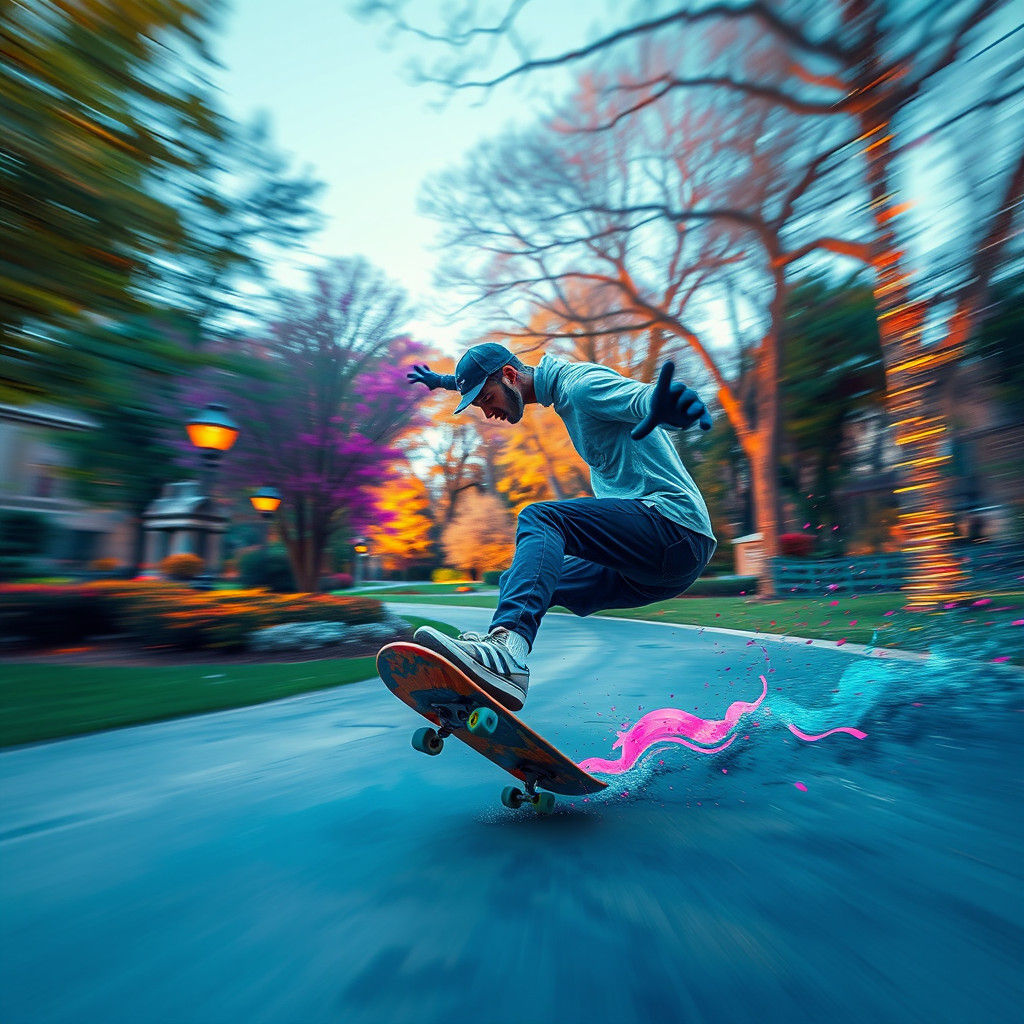 Skateboarder in Park: Alcohol Ink Wash Style