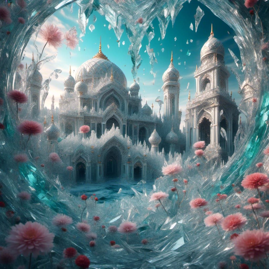 Taj Mahal Inside Broken Glass: Detailed Matte Painting