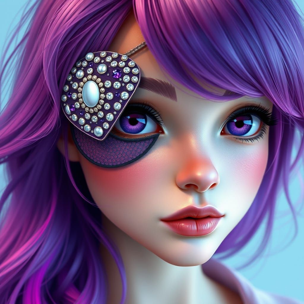 Woman with Jeweled Eye Patch, Hyperrealistic Portrait