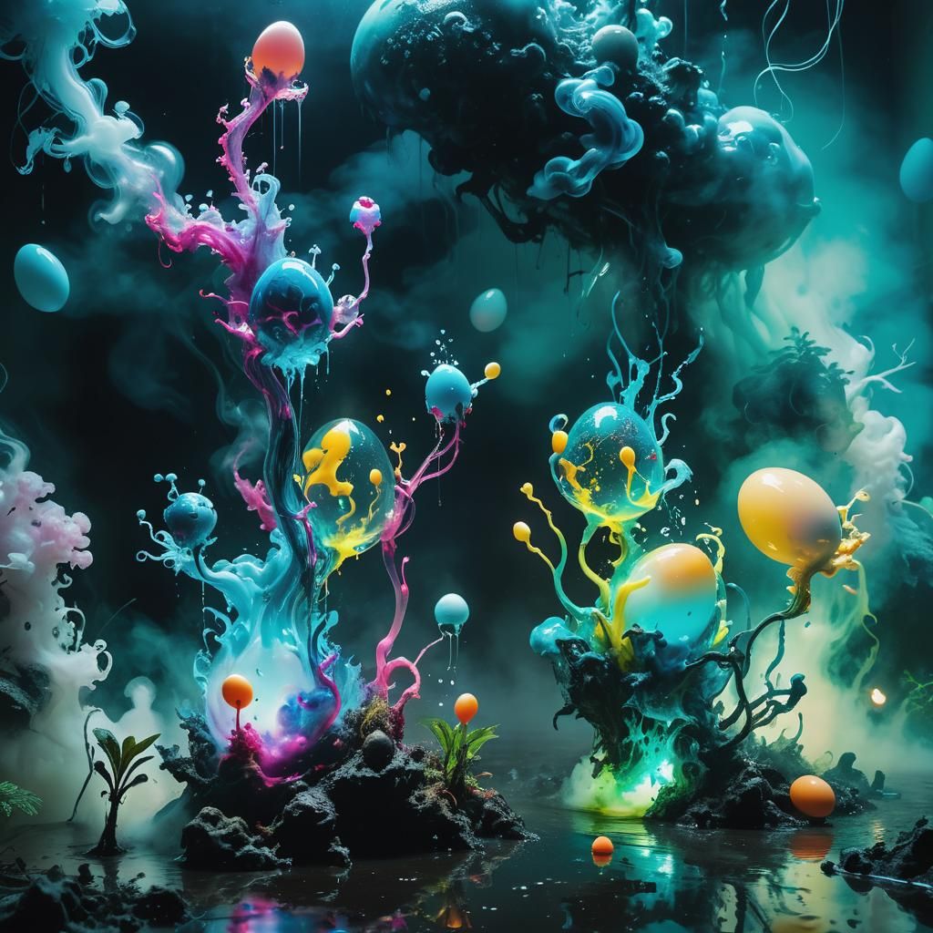 Surreal Water Elementals in Neon Ink Splatter Art