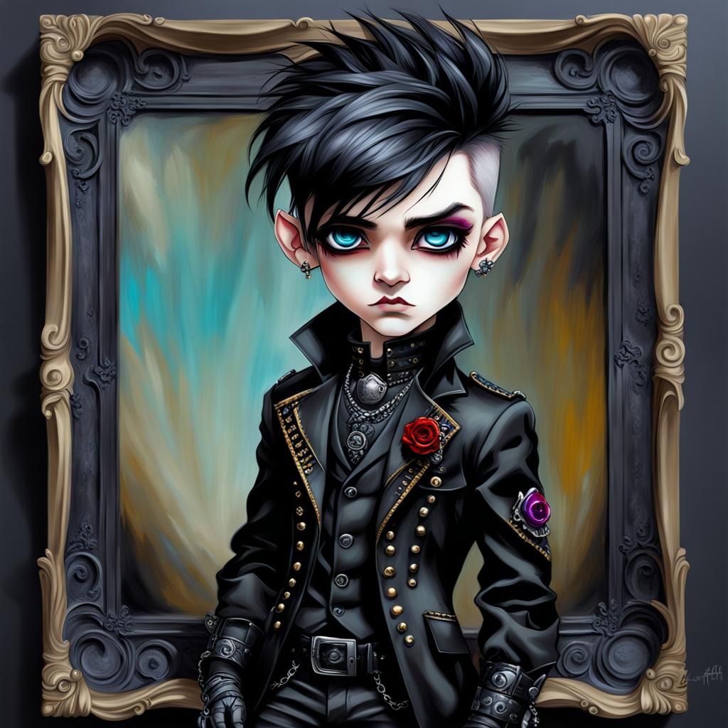 Chibi Gothic Punk in Silk, Expressive Eyes