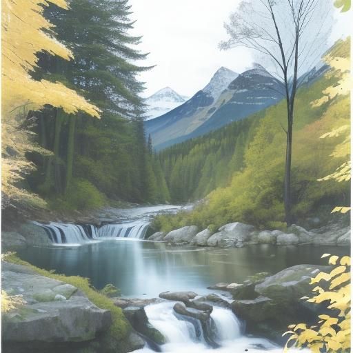 Watercolor Double Exposure of Mountain Landscape