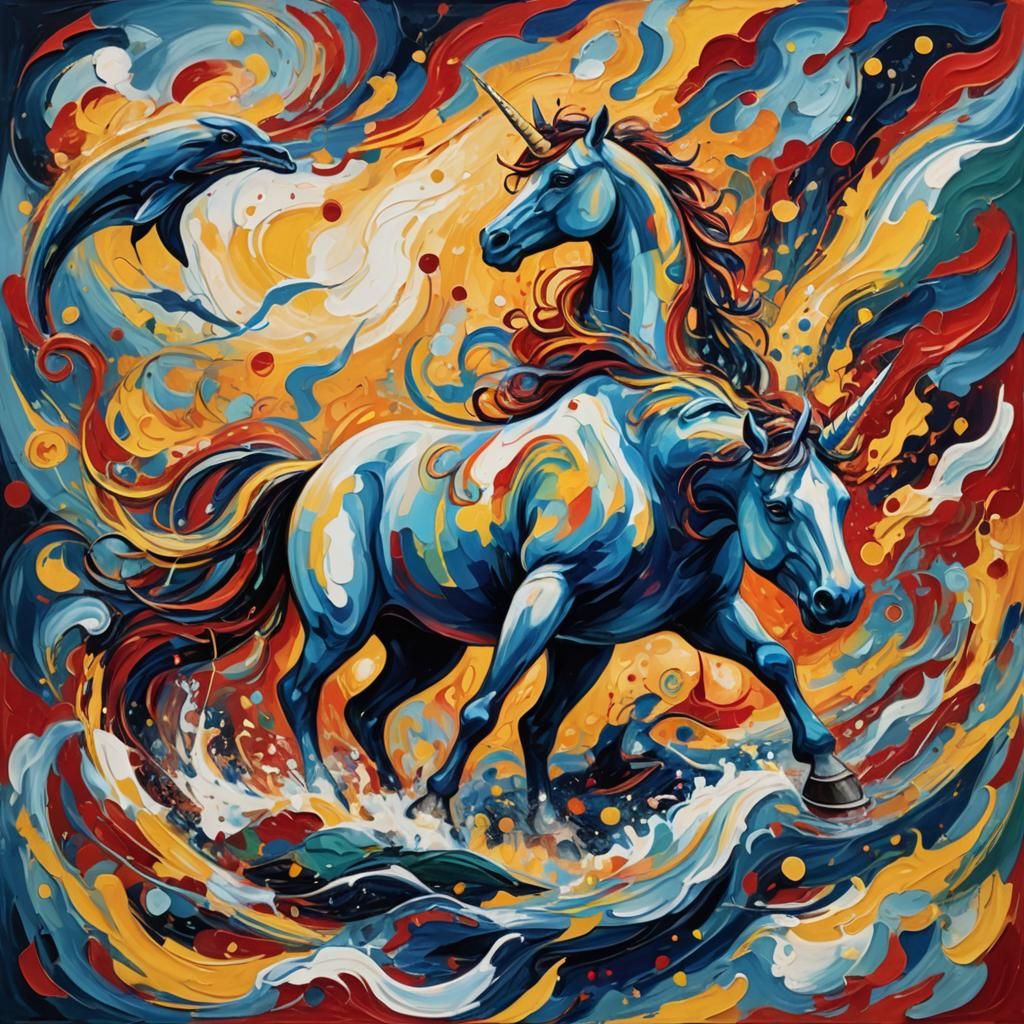 Lion Hunts Unicorn: Abstract Expressionism in Bold Colors