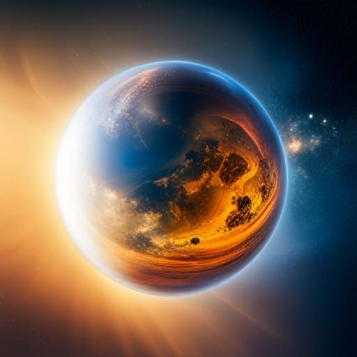 Translucent Amber Planet in Deep Space: 3D Render