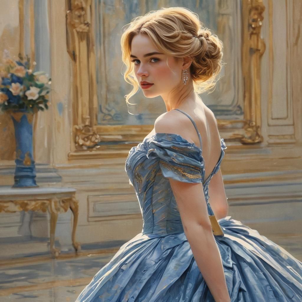 Woman in Blue Gown: Impressionist Gouache Masterpiece