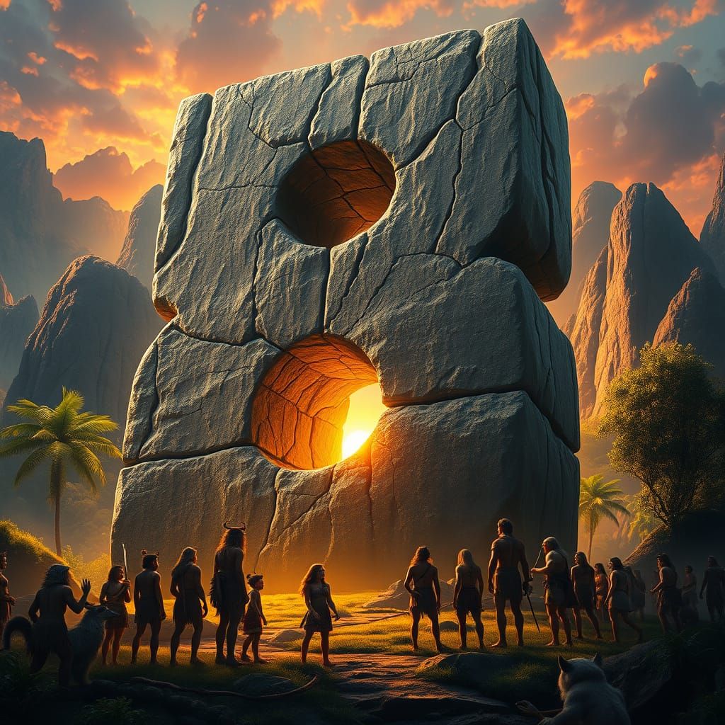 Ancient Tribe Worships Majestic Granite 8 in Primal Sunset L...