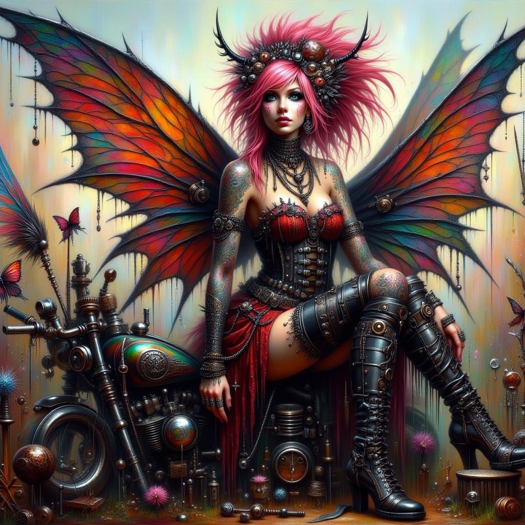 Biker Fairy Punk with Harley at Sturgis