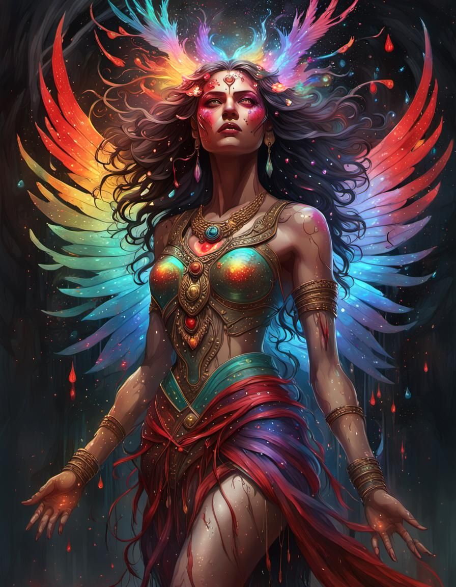 Indian Goddess with Rainbow Branches, Hyperdetailed Digital ...