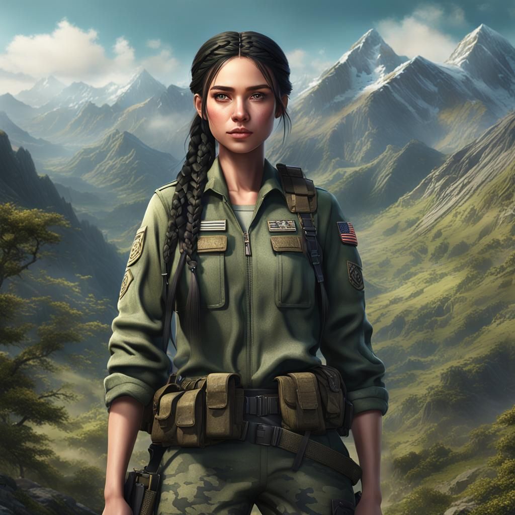 Attractive Girl in Military Fatigues, Fantasy Art