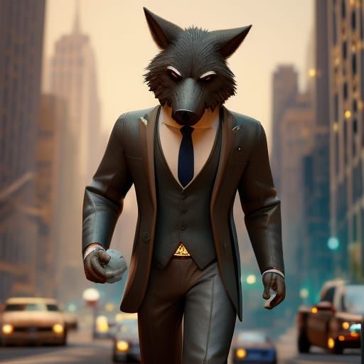 Alien Wolf Broker on Wall Street in Hyperdetailed Style