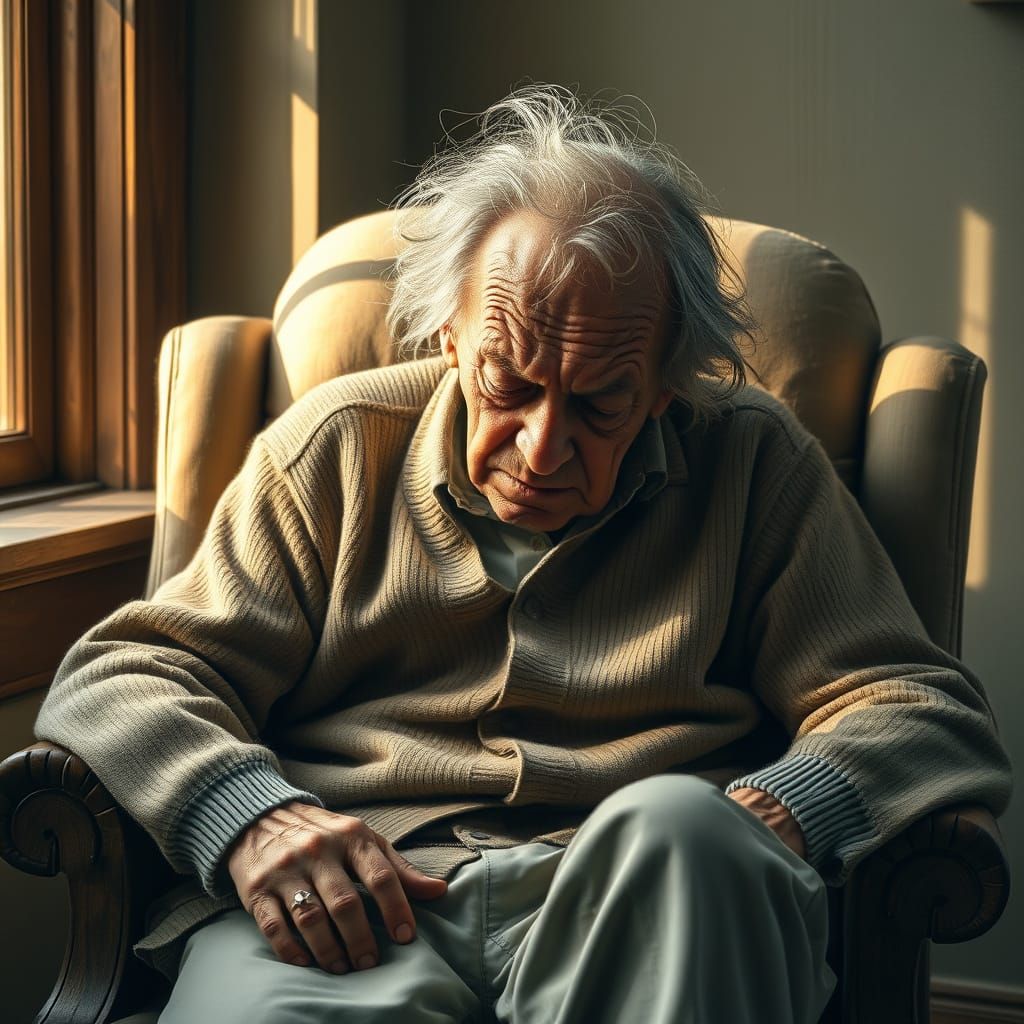 Frail Elderly Man in Golden Afternoon Light