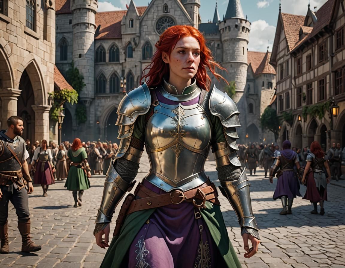 Fantasy Cleric in Medieval Town Square