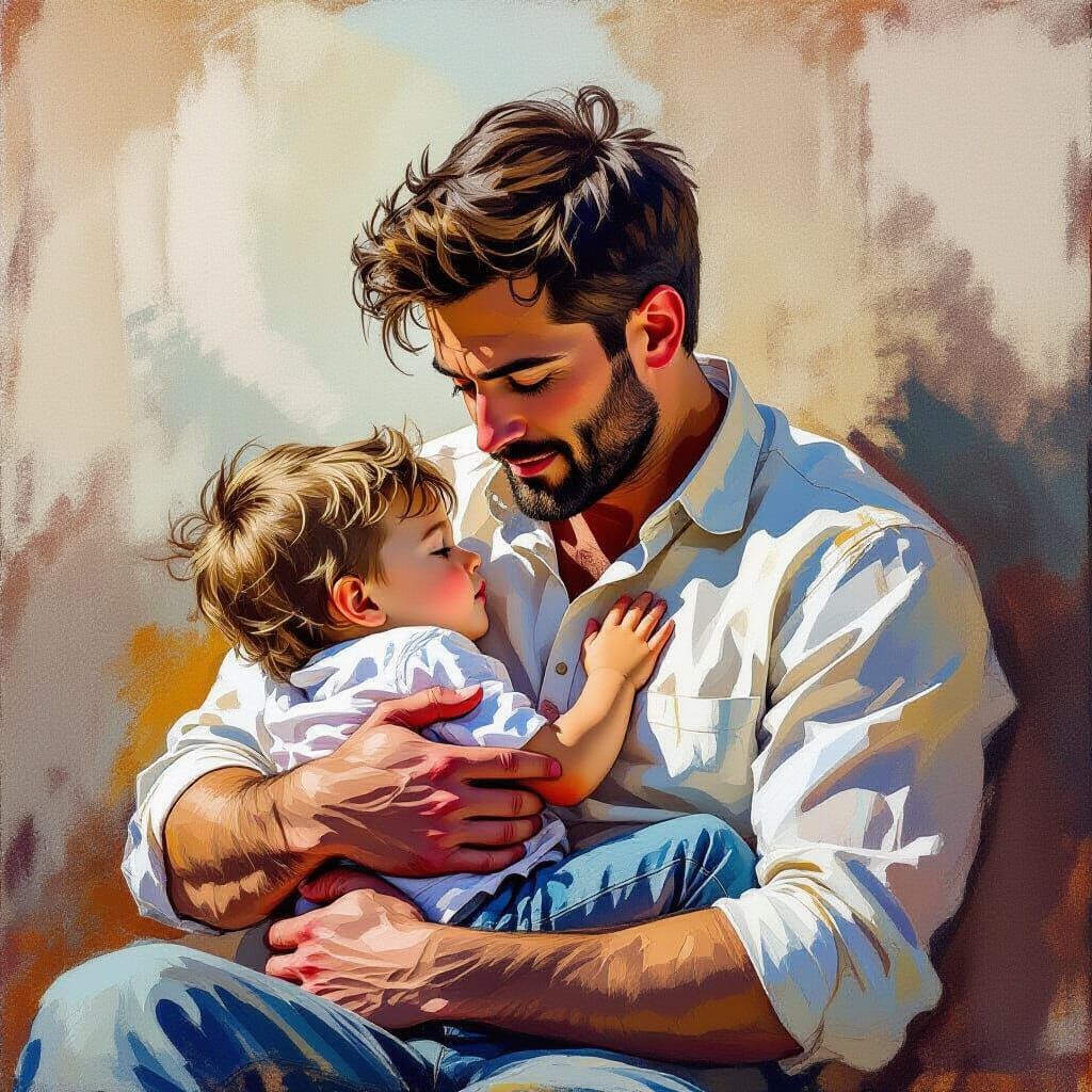 Father and Son: Impressionist Watercolor Portrait