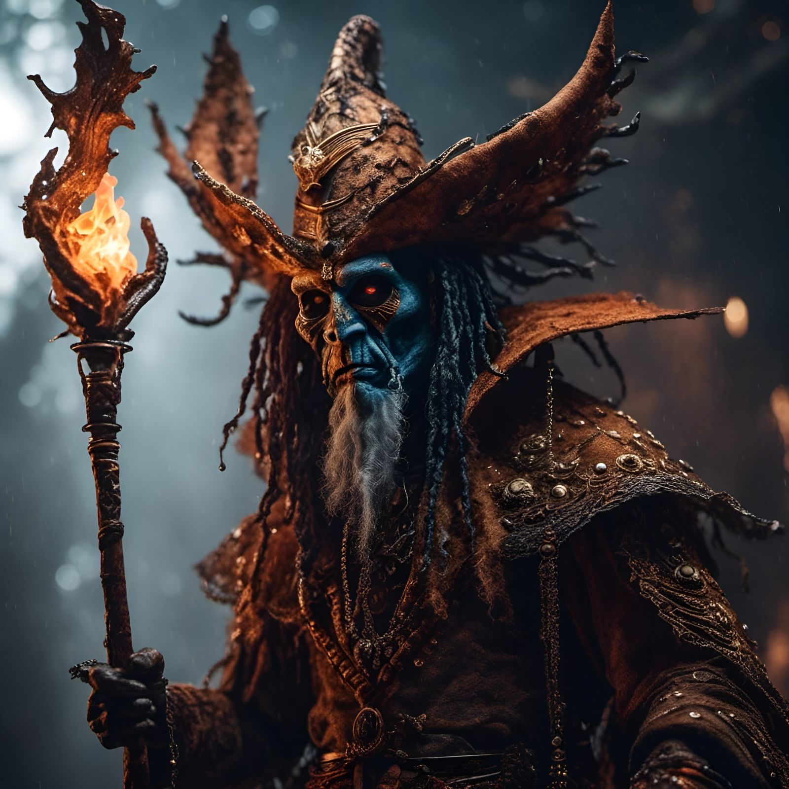 Photorealistic Voodoo Wizard Portrait with Staff