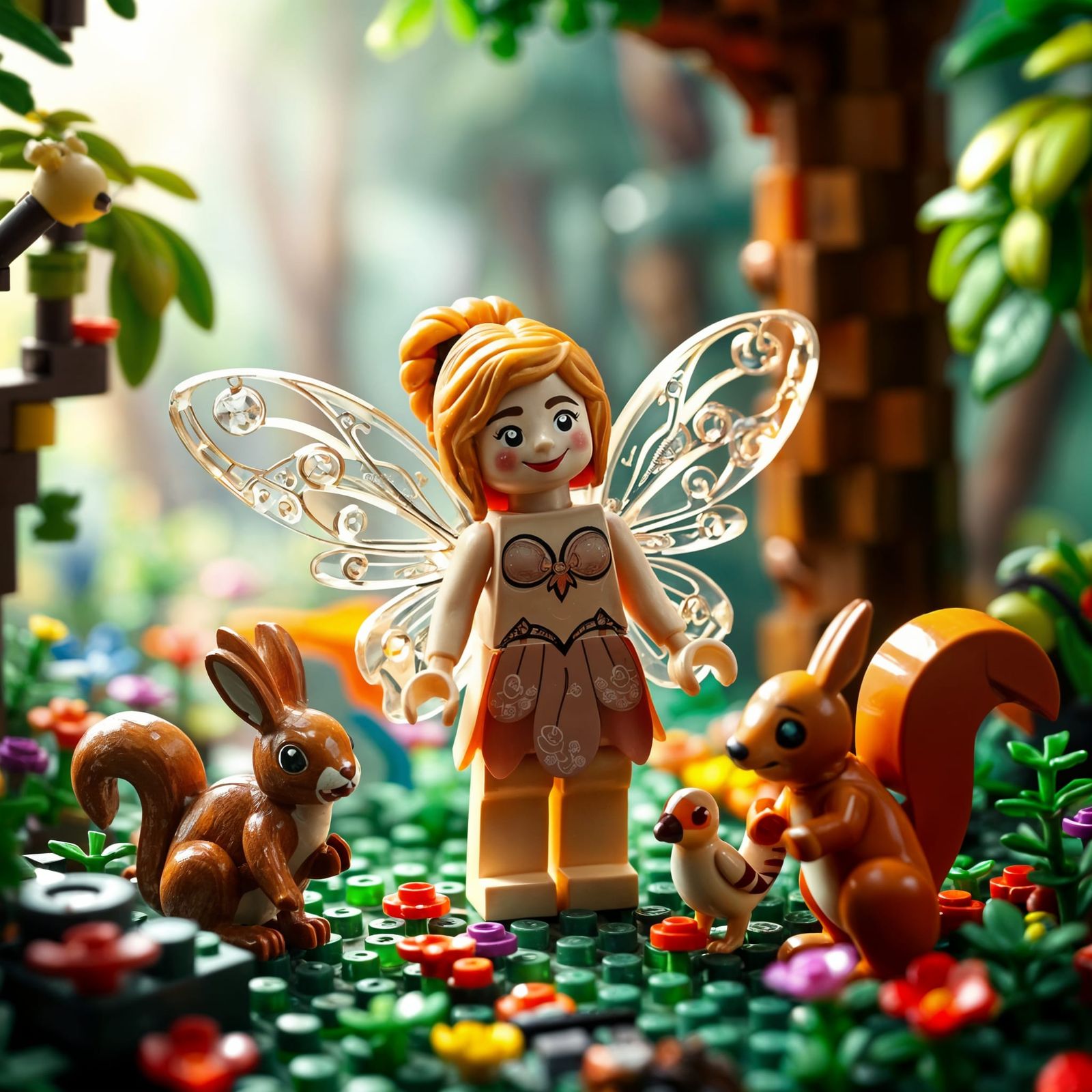 Vibrant Lego Fairy in Whimsical Forest Scene