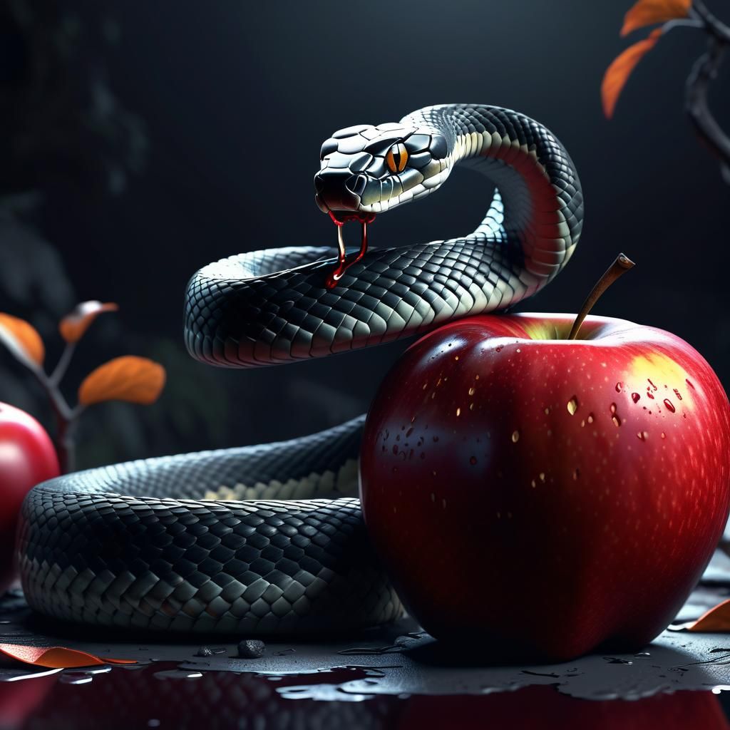 Enticed Snake with Apple: Dark Fantasy Art