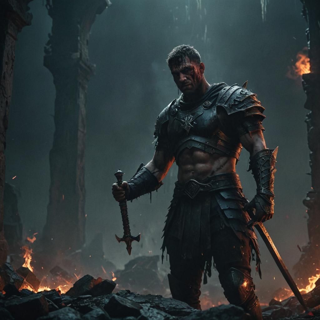 Victorious Blood-Soaked Warrior in Dark Fantasy Style