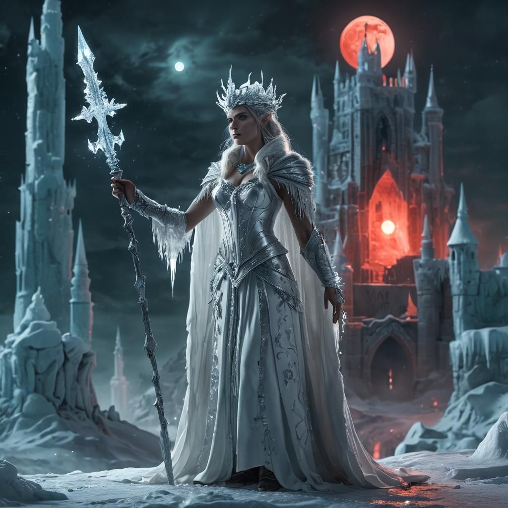 White Witch in Ice Castle: Dark Fantasy Art