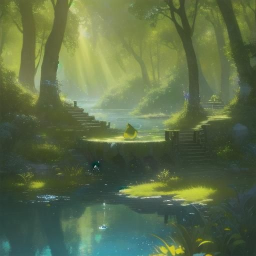 Cheerful Teens Play in Water Hole: Fantasy Art