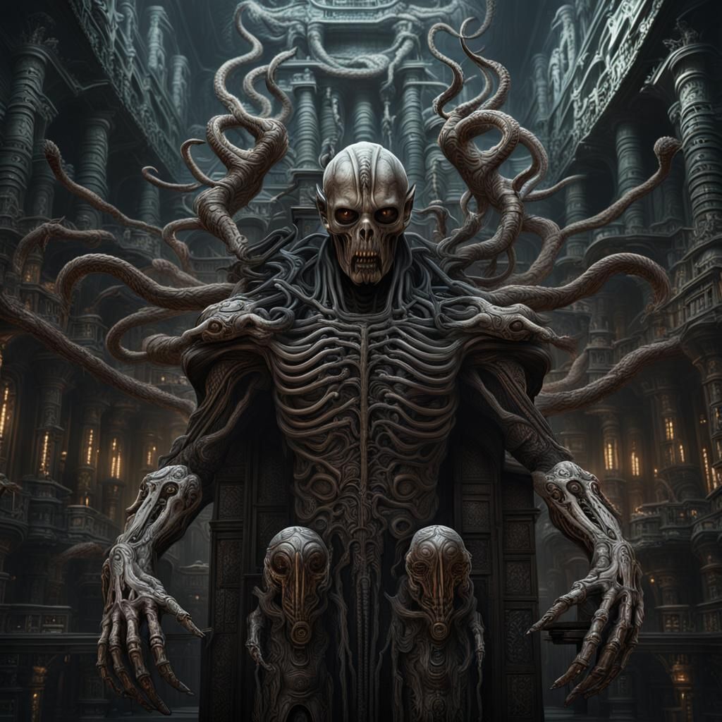 Biomechanical Man with Thousand Arms in Giger Style