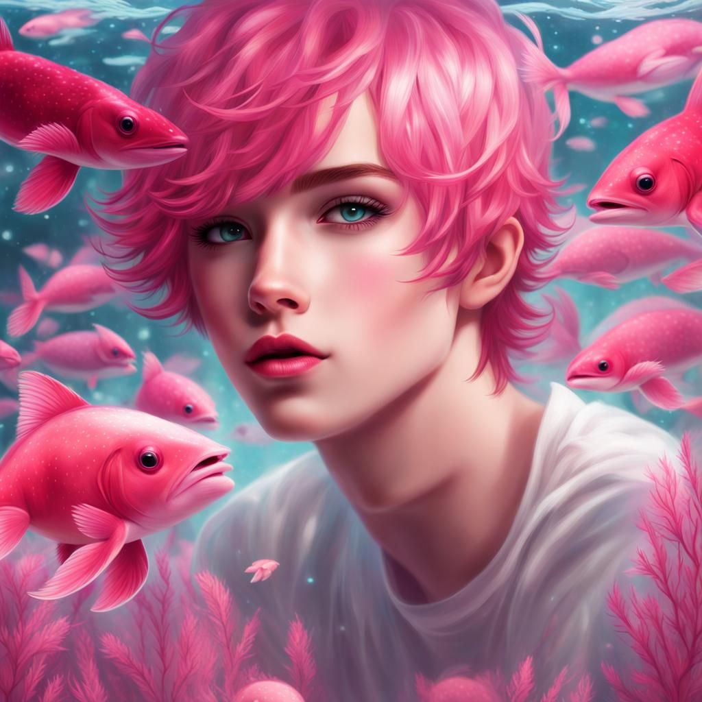 Underwater Teenage Boy with Pink Gills