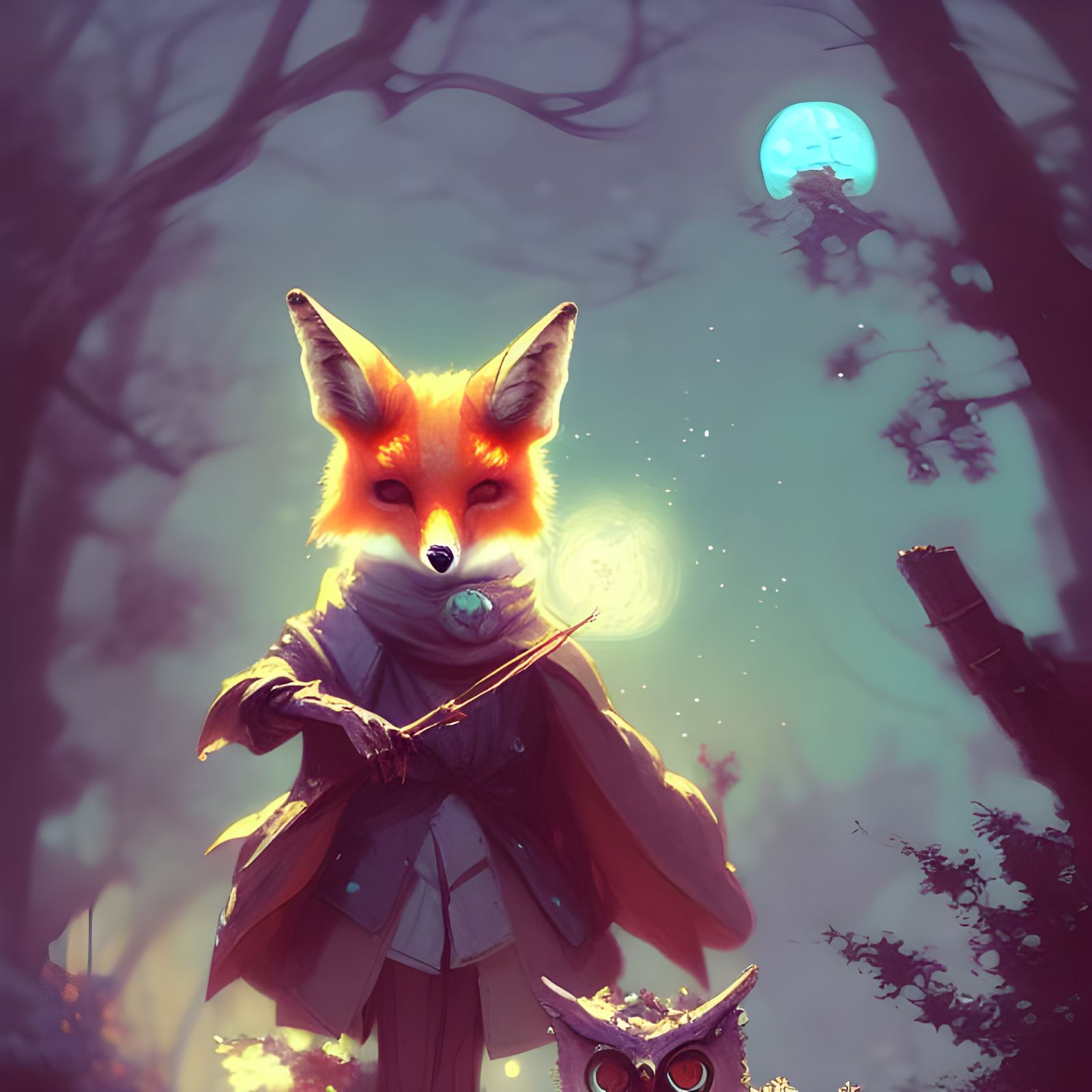 Chibi Fox and Owl Wizard Character Design