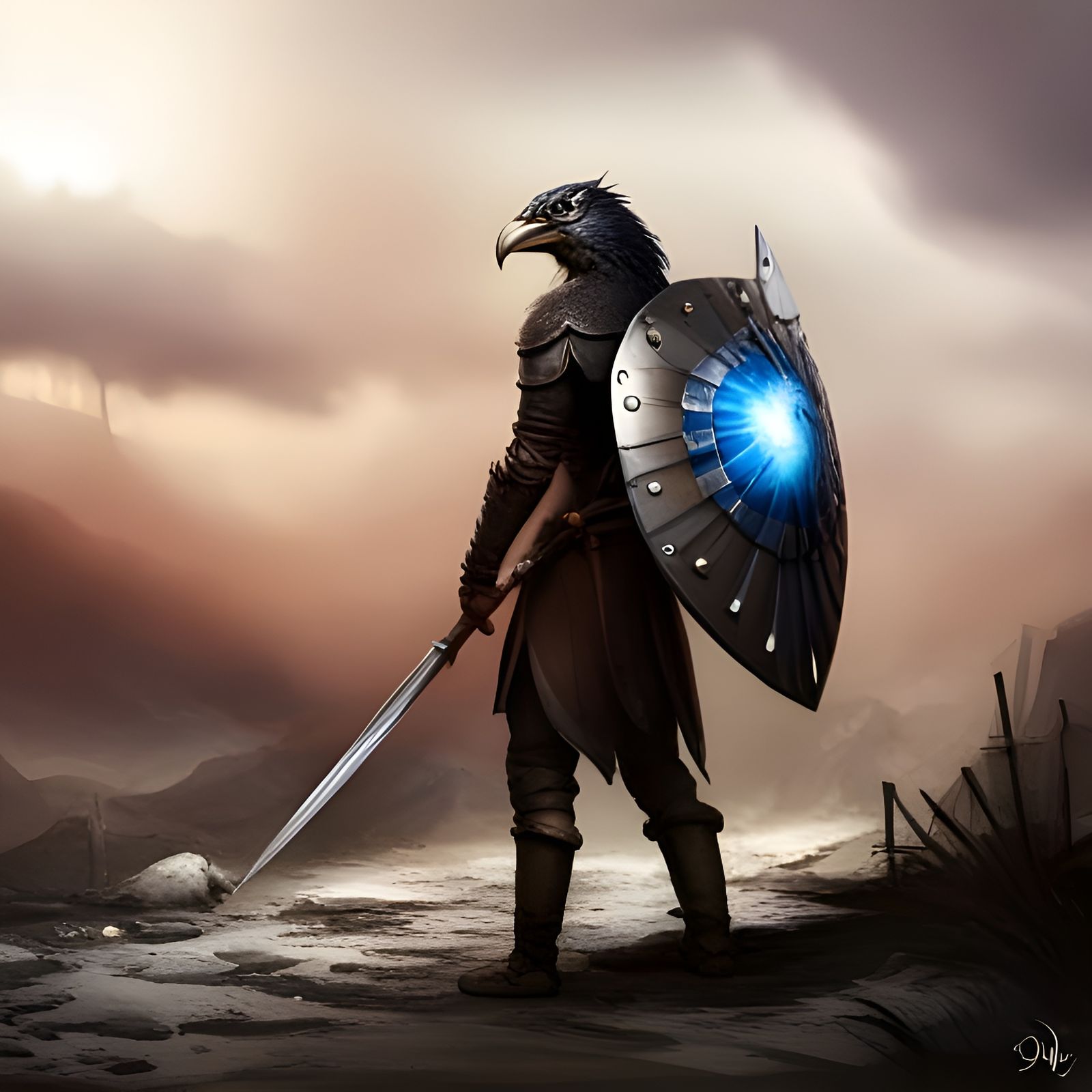 Kenku Bird Warrior in Detailed Dark Fantasy Art