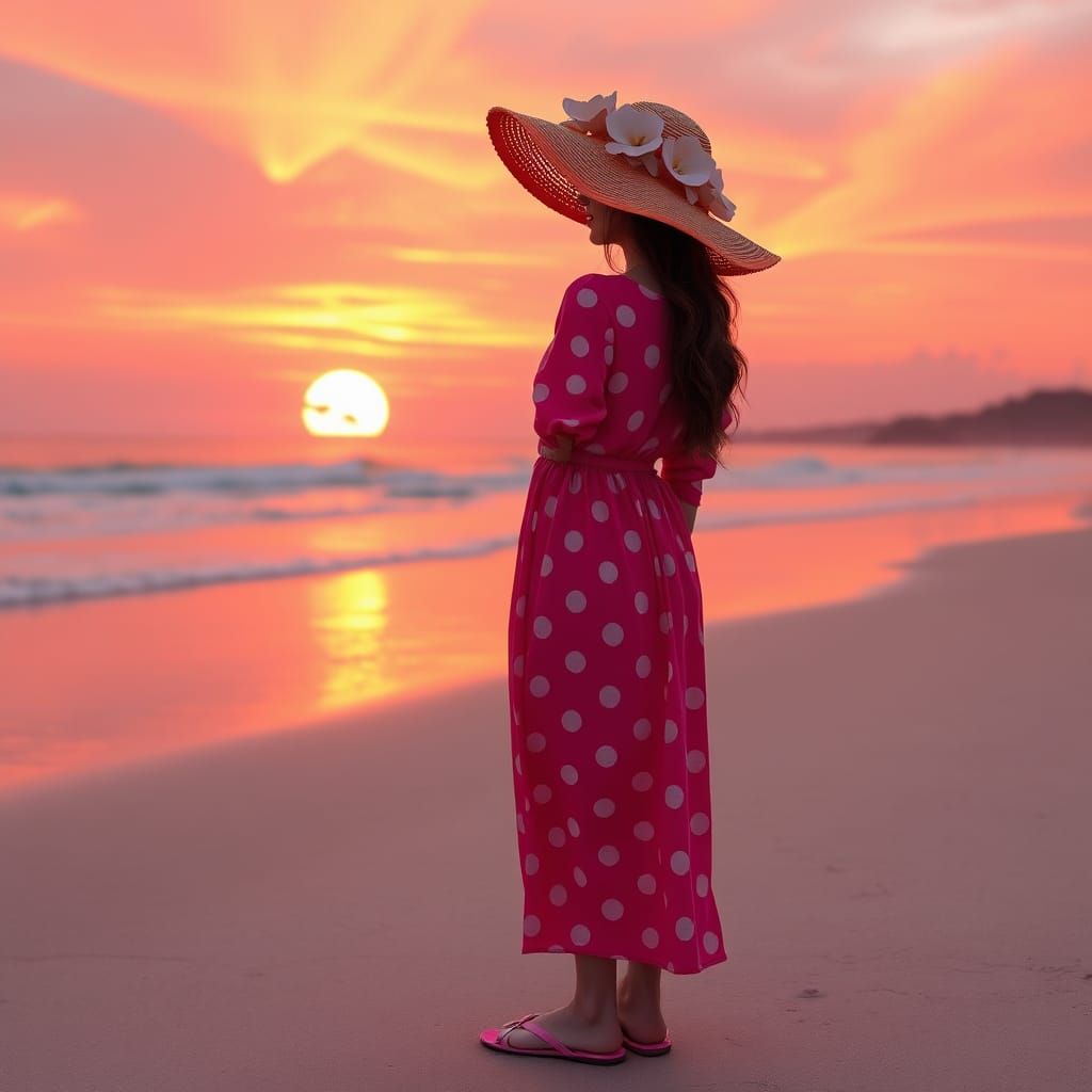 Woman on Beach at Sunset: Matte Painting
