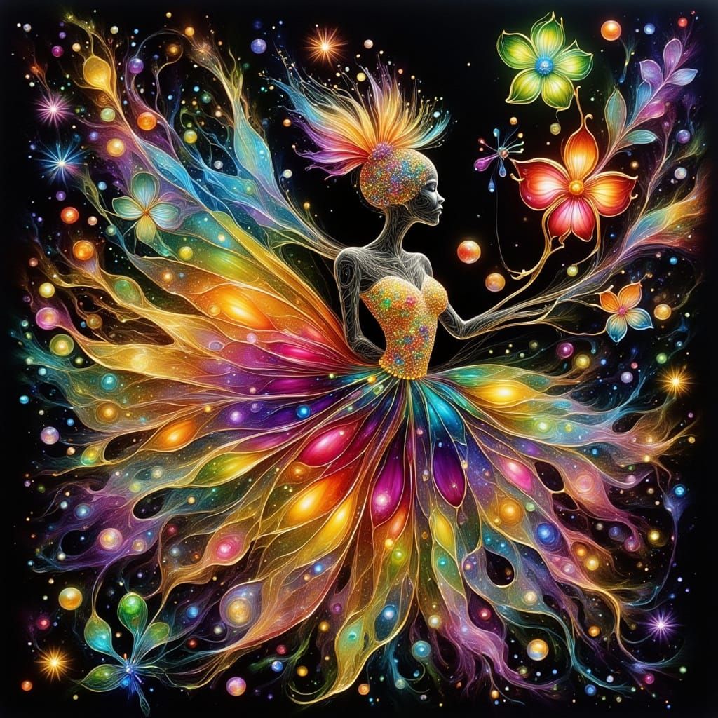 Wildflower Fairy Ballerina in Glossy Alcohol Ink Style