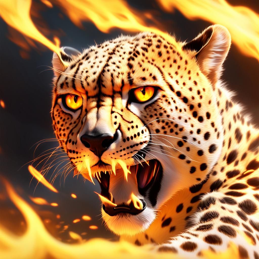Fiery Cheetah: Anime-Inspired Digital Concept Art