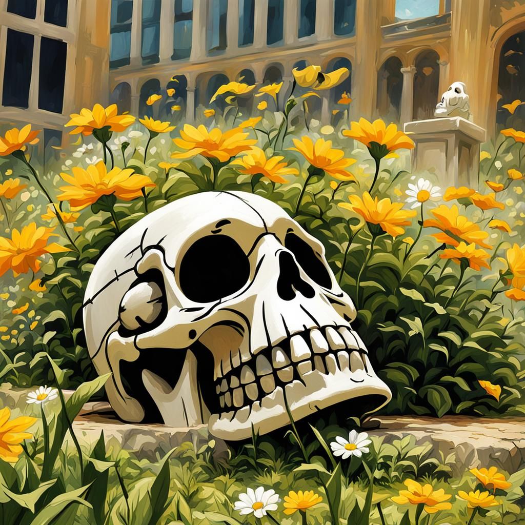 Sinister Snoopy Skull Snacking in the Gardens