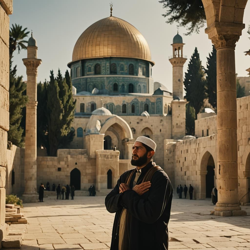 Muslim Prayer at Al-Aqsa Mosque: Cinematic Still