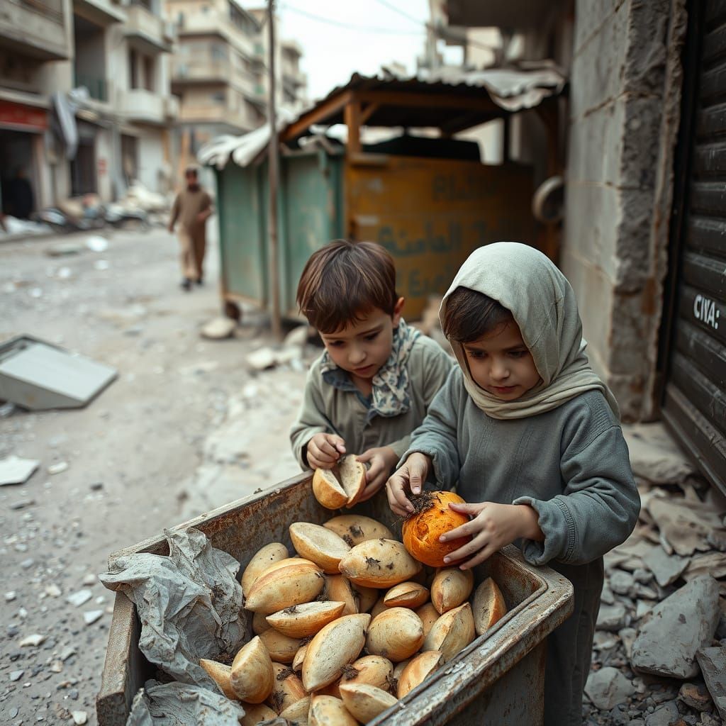 War-Torn Gaza Street Scene in Somber Realism