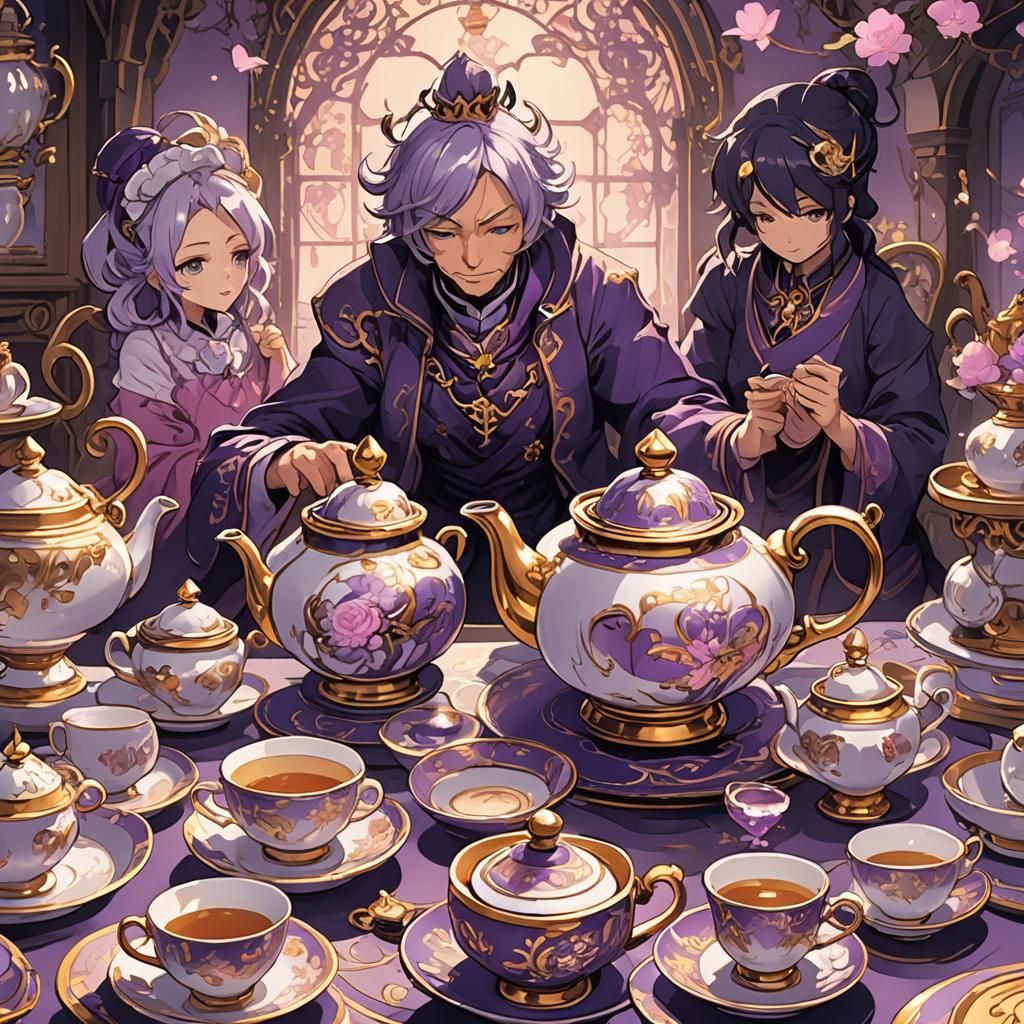 Enchanting Teapot's Tale: Manga-Style Tea Party