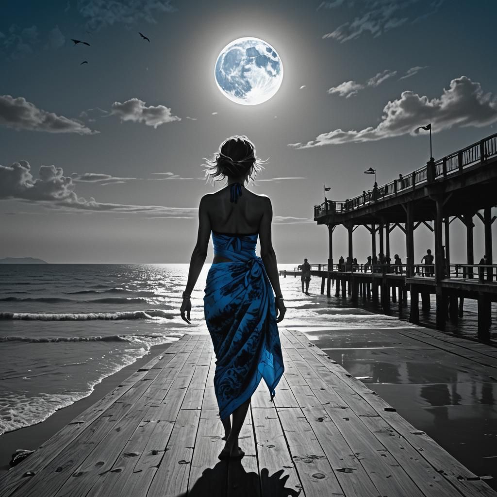 Woman in Blue Sarong Silhouette: Matte Painting