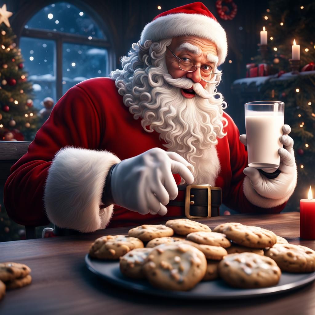 Santa Claus Enjoys Cookies: A Detailed Digital Painting