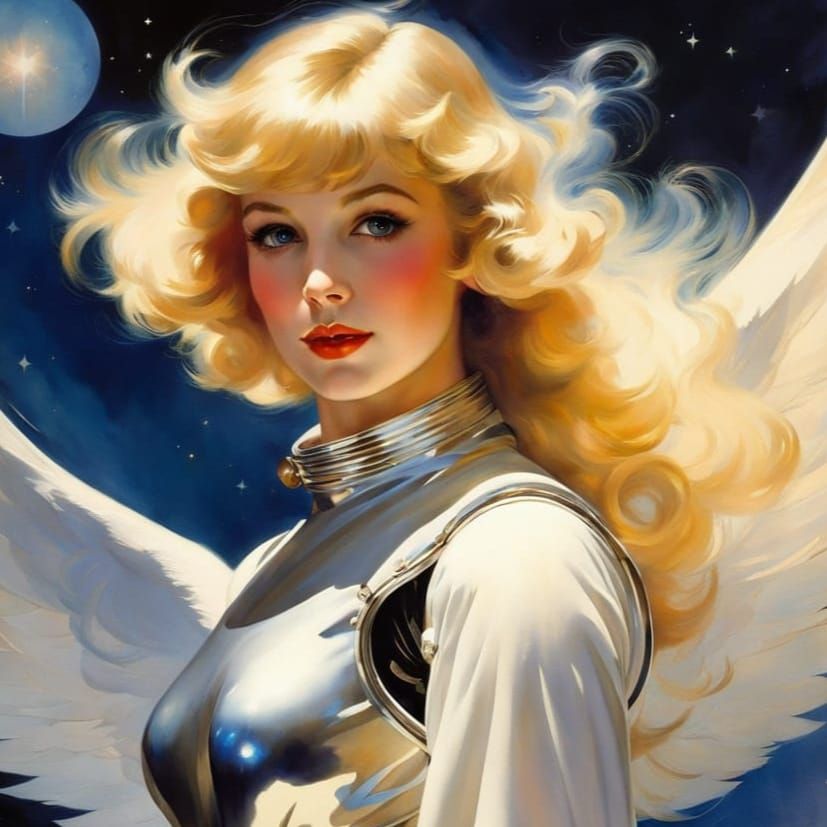 Angel Soaring in Cosmos as Watercolor Painting