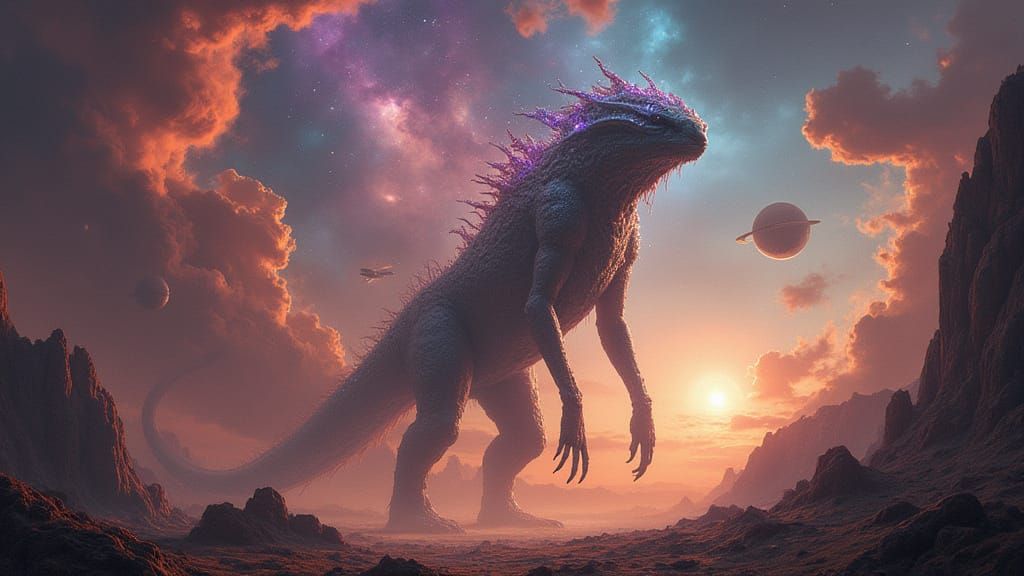 Bioluminescent Alien in Autumn Nebula