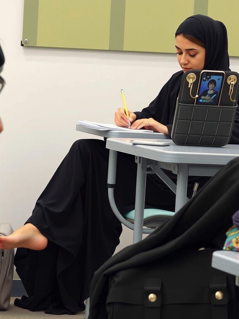 Young Middle Eastern Woman in Candid Repose, Wearing Abaya
