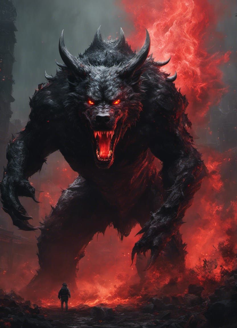 Fierce Hellhound Portrait in Hyperdetailed Fantasy Art