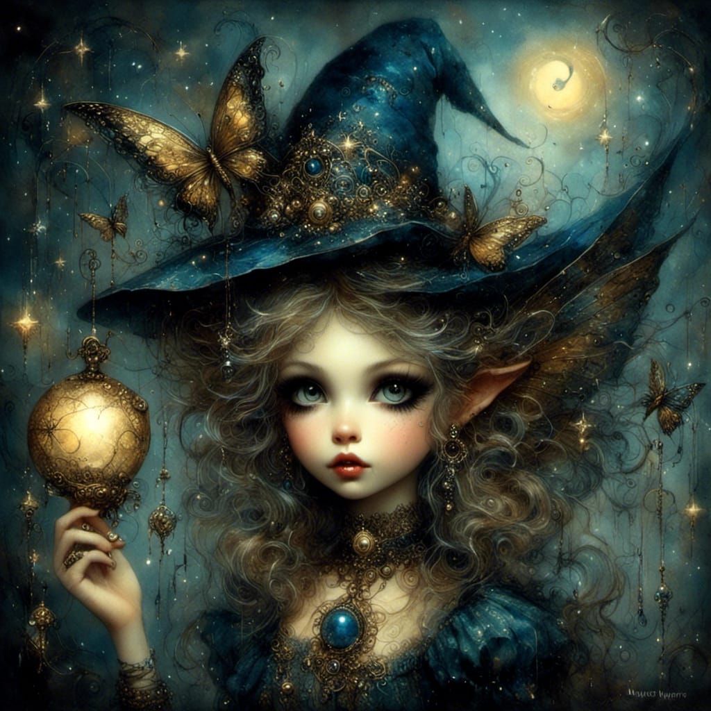 Whimsical Butterfly Witch with Glowing Star