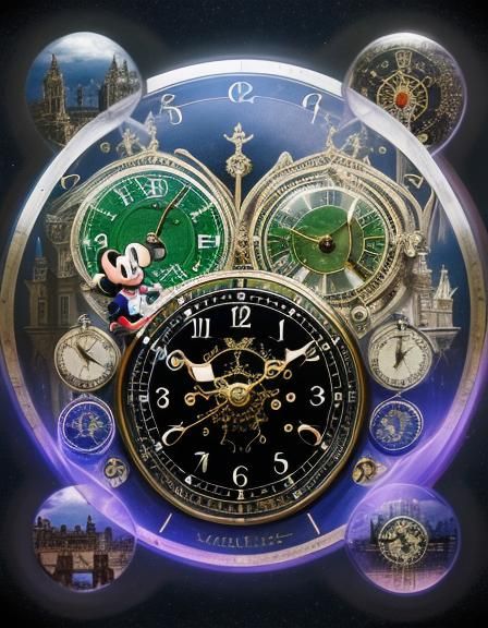 Retrofuturist Multiple Exposure of Clocks and Time