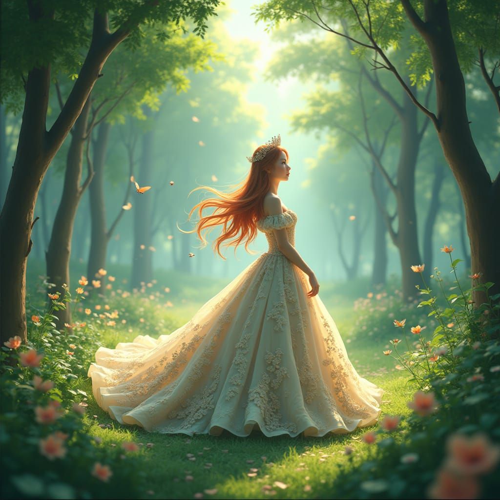 Anime Princess in Forest, Detailed 3D Art