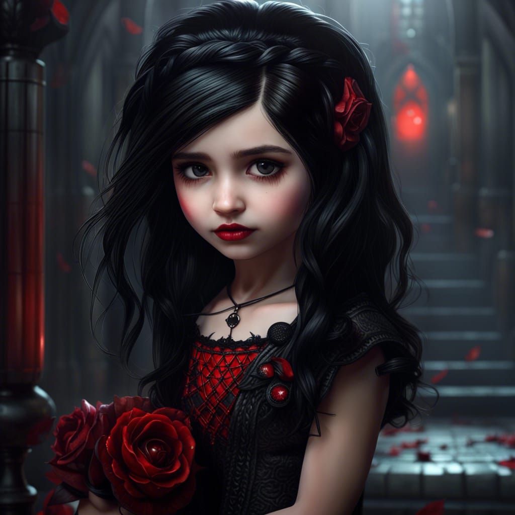 Cute Goth Girl Portrait in Detailed Matte Painting