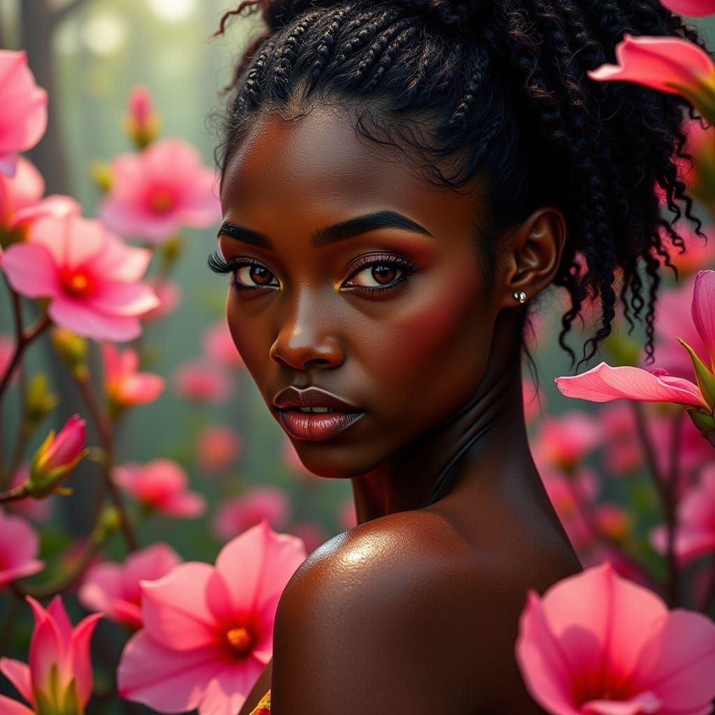 <lora:MELENATED BEAUTY:1.0>  Closeup Insanely detailed Full-body shot of a gorgeous black woman in the shower surrounded...