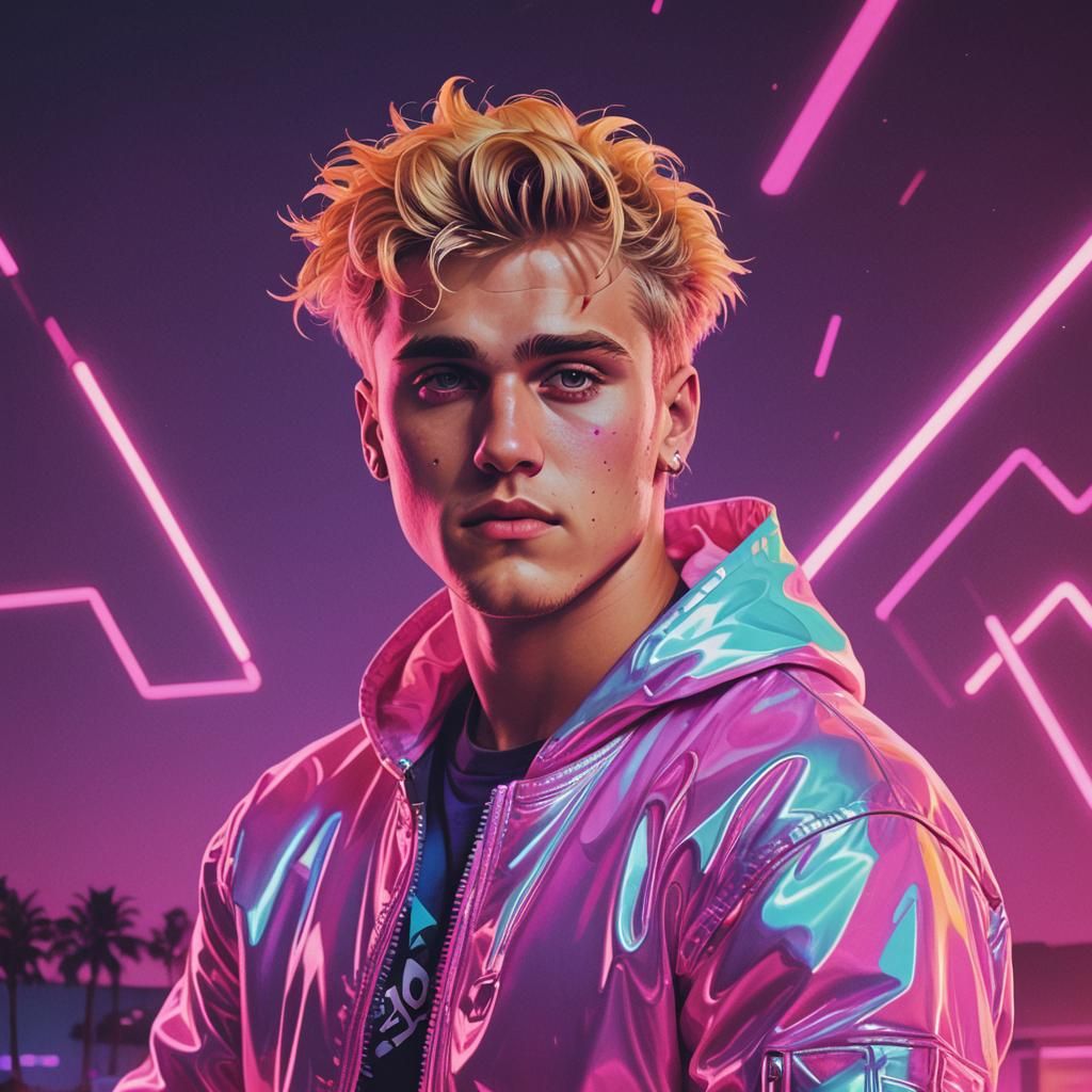 Jake Paul in Synthwave Neon Retro Style