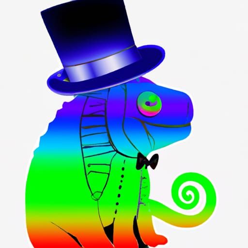 Chameleon Wearing Top Hat with Rainbow Colors