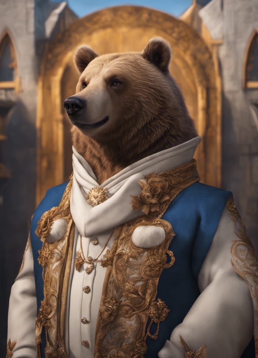 Happy Grizzly Bear in Royal Clothes