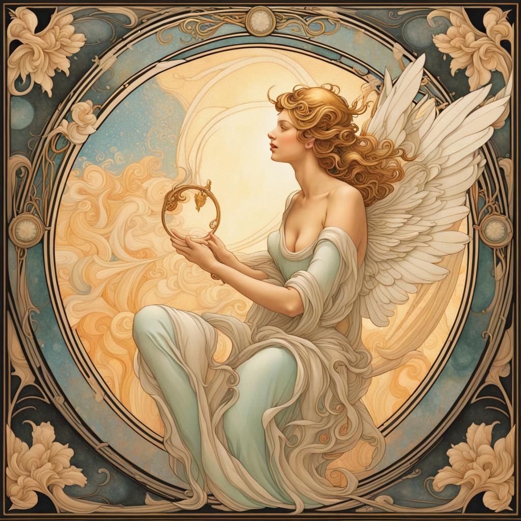 Art Nouveau Angel in Dreamy Pastel Tableau