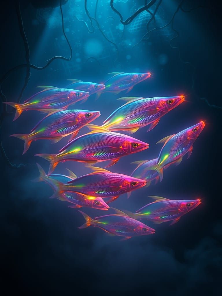 Bioluminescent Fish in Labyrinthine Depths as Hot Chalk Art